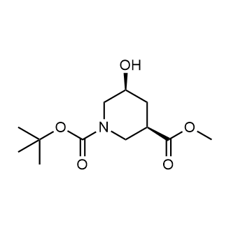 1-(叔丁基)3-甲基(3R,5S)-5-羟基哌啶-1,3-二羧酸酯结构式