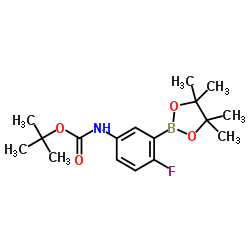 (4-氟-3-(4, 4, 5, 5-四甲基-1, 3, 2-二氧硼杂环戊烷-2-基)苯基)氨基甲酸叔丁酯结构式