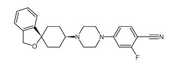 2-fluoro-4-(trans)-(4-(3'H-spiro[cyclohex-1,1'-isobenzofuran]-4-yl)piperazin-1-yl)benzonitrile结构式