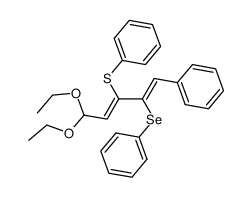 (2Z,4Z)-4-(benzeneselenenyl)-3-(benzenesulfenyl)-5-phenylpenta-2,4-dienal diethyl acetal Structure
