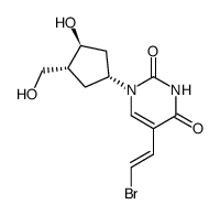 (+)-1-<(1R,3S,4R)-3-hydroxy-4-(hydroxymethyl)cyclopentyl>-5-<(E)-2-bromovinyl>-1H,3H-pyrimidine-2,4-dione Structure