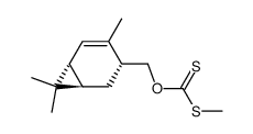 (+)-(1R,3R,6R)-S-Methyl-O<(4,7,7-trimethylbicyclo<4.1.0>hept-4-en-3-yl)methyl>dithiocarbonat Structure