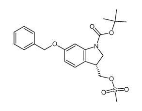 (-)-(3R)-6-(benzyloxy)-1-((tert-butyloxy)carbonyl)-3-(((methanesulfonyl)oxy)methyl)indoline结构式