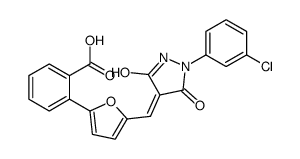 2-[5-[(Z)-[1-(3-chlorophenyl)-3,5-dioxopyrazolidin-4-ylidene]methyl]furan-2-yl]benzoic acid结构式