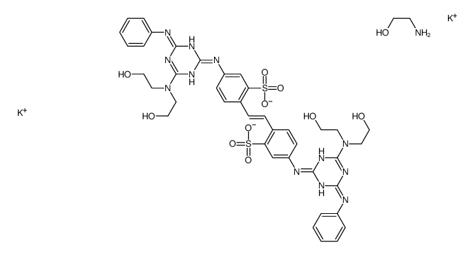 4,4'-bis[[6-anilino-4-[bis(2-hydroxyethyl)amino]-1,3,5-triazin-2-yl]amino]stilbene-2,2'-disulphonic acid, potassium salt, compound with 2-aminoethanol结构式
