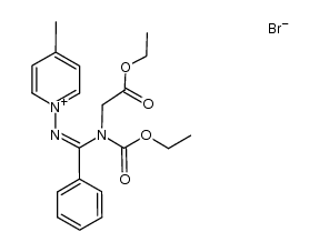 (Z)-1-((((2-ethoxy-2-oxoethyl)(ethoxycarbonyl)amino)(phenyl)methylene)amino)-4-methylpyridin-1-ium bromide Structure