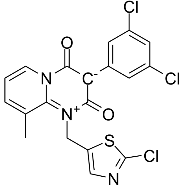 1-[(2-chloro-5-thiazolyl)methyl]-3-(3,5-dichlorophenyl)-2-hydroxy-9-methyl-4-oxo-4H-pyrido[1,2-a]pyrimidinium inner salt picture