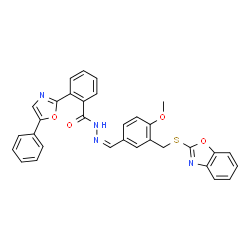 Benzoic acid, 2-(5-phenyl-2-oxazolyl)-, [[3-[(2-benzoxazolylthio)methyl]-4-methoxyphenyl]methylene]hydrazide (9CI) picture