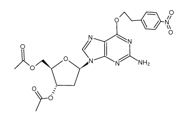 2-amino-6-(2-(p-nitrophenyl)ethyloxy)-9-[2'-deoxy-β-D-erythropentofuranosyl]purine diacetate结构式