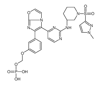 (3-{5-[2-({(3R)-1-[(1-Methyl-1H-pyrazol-3-yl)sulfonyl]-3-piperidi nyl}amino)-4-pyrimidinyl]imidazo[2,1-b][1,3]oxazol-6-yl}phenoxy)m ethyl dihydrogen phosphate结构式