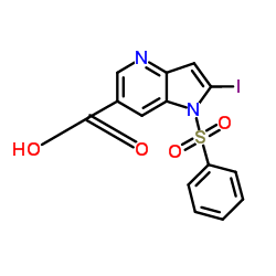 2-Iodo-1-(phenylsulfonyl)-1H-pyrrolo[3,2-b]pyridine-6-carboxylic acid结构式