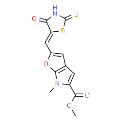 6H-Furo[2,3-b]pyrrole-5-carboxylic acid,6-methyl-2-[(4-oxo-2-thioxo-5-thiazolidinylidene)methyl]-,methyl ester structure