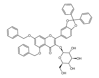 2-(2,2-diphenylbenzo[1,3]dioxol-5-yl)-3-β-D-glucopyranosyloxy-5,7-bisbenzyloxy-4H-chromen-4-one Structure