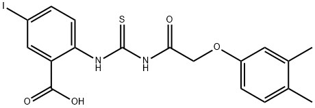 2-[[[[(3,4-dimethylphenoxy)acetyl]amino]thioxomethyl]amino]-5-iodo-benzoic acid Structure