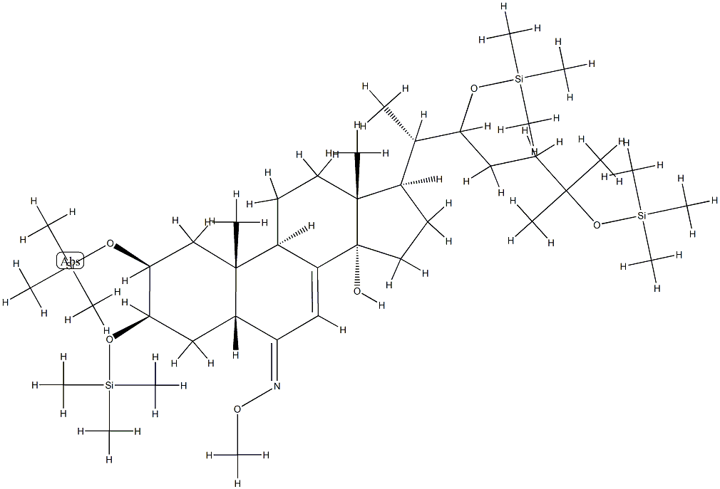 14-Hydroxy-2β,3β,22,25-tetrakis[(trimethylsilyl)oxy]-5β-cholest-7-en-6-one O-methyl oxime结构式