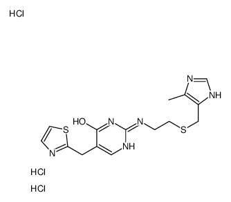 2-[2-[(5-methyl-1H-imidazol-4-yl)methylsulfanyl]ethylamino]-5-(1,3-thiazol-2-ylmethyl)-1H-pyrimidin-6-one,trihydrochloride Structure