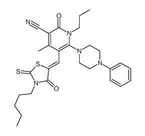 4-methyl-2-oxo-5-[(4-oxo-3-pentyl-2-sulfanylidene-1,3-thiazolidin-5-ylidene)methyl]-6-(4-phenylpiperazin-1-yl)-1-propylpyridine-3-carbonitrile Structure