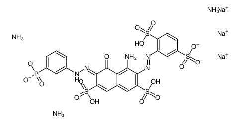 4-amino-3-[(2,5-disulphophenyl)azo]-5-hydroxy-6-[(3-phosphonophenyl)azo]naphthalene-2,7-disulphonic acid, ammonium sodium salt结构式