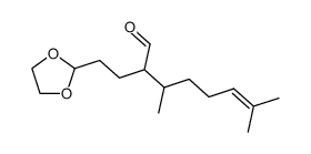 2-(1',1'-ethylene dioxy-3'-propyl)-3,7-dimethyl-oct-6-enal结构式