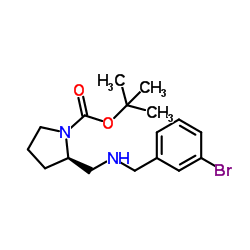 2-Methyl-2-propanyl (2R)-2-{[(3-bromobenzyl)amino]methyl}-1-pyrrolidinecarboxylate结构式