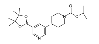 tert-butyl 4-(5-(4,4,5,5-tetramethyl-1,3,2-dioxaborolan-2-yl)pyridin-3-yl)piperazine-1-carboxylate结构式