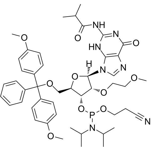 [5'-O-(4,4'-dimethoxytriphenylmethyl)-2'-O-(2-methoxyethyl)-N6-benzoyladenosin-3'-O-yl]-2-cyanoethyl-N,N-diisopropylphosphoramidite structure