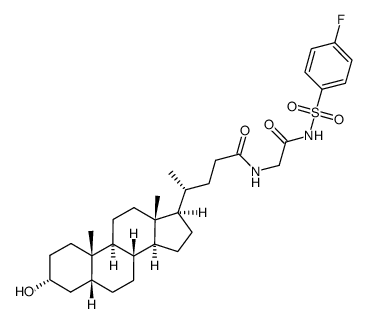 (R)-4-((3R,5R,8R,9S,10S,13R,14S,17R)-3-hydroxy-10,13-dimethyl-hexadecahydro-cyclopenta[a]phenanthren-17-yl)-pentanoic acid [2-(4-fluoro-benzenesulfonylamino)-2-oxo-ethyl]-amide结构式