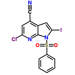 1-(Phenylsulphonyl)-6-chloro-4-cyano-2-iodo-7-azaindole结构式