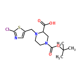 1-[(2-Chloro-1,3-thiazol-5-yl)methyl]-4-{[(2-methyl-2-propanyl)oxy]carbonyl}-2-piperazinecarboxylic acid Structure