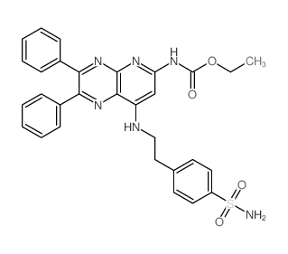 Pyrido[2,3-b]pyrazine-6-carbamicacid, 2,3-diphenyl-8-[(p-sulfamoylphenethyl)amino]-, ethyl ester (8CI)结构式