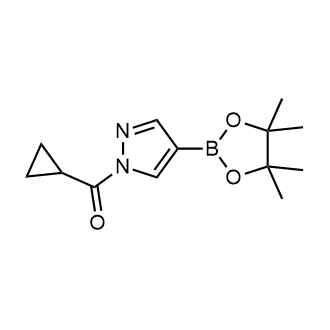 环丙基(4-(4,4,5,5-四甲基-1,3,2-二氧苯甲醛-2-基)-1H-吡唑-1-基)甲酮结构式