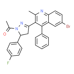 1-(3-(6-bromo-2-methyl-4-phenylquinolin-3-yl)-5-(4-fluorophenyl)-4,5-dihydro-1H-pyrazol-1-yl)ethan-1-one Structure