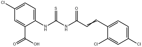 5-chloro-2-[[[[3-(2,4-dichlorophenyl)-1-oxo-2-propenyl]amino]thioxomethyl]amino]-benzoic acid结构式