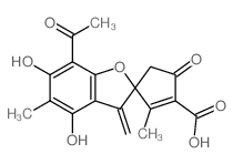 7-Acetyl-4,6-dihydroxy-5,11-dimethyl-3-methylene-14-oxospiro(2-hydrobenzo(b)furan-2,3-cyclopentane)-10-ene-10-carboxylic acid Structure