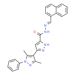 (E)-3,5-dimethyl-N-(naphthalen-1-ylmethylene)-1-phenyl-1H,1H-[3,4-bipyrazole]-5-carbohydrazide结构式