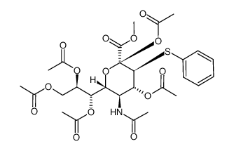 Methyl 5-acetamido-2,4,7,8,9-penta-O-acetyl-3,5-dideoxy-3-(phenylthio)-D-erythro-β-L-gluco-2-nonulopyranosonate结构式