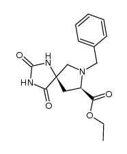 (2R,4R)-1-benzyl-2-ethoxycarbonylpyrrolidine-4-spiro-5'-hydantoin结构式