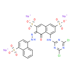trisodium 5-[(4,6-dichloro-1,3,5-triazin-2-yl)amino]-4-hydroxy-3-[(4-sulphonato-1-naphthyl)azo]naphthalene-2,7-disulphonate结构式
