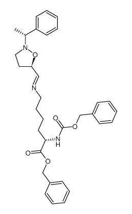 benzylN2-((benzyloxy)carbonyl)-N6-(((R)-2-((R)-1-phenylethyl)isoxazolidin-5-yl)methylene)-L-lysinate结构式