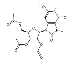(2R,3R,4R,5R)-2-(acetoxymethyl)-5-(2-amino-7-methyl-6,8-dioxo-7,8-dihydro-1H-purin-9(6H)-yl)tetrahydrofuran-3,4-diyl diacetate Structure