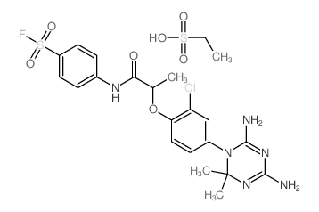 4-[2-[2-chloro-4-(4,6-diamino-2,2-dimethyl-1,3,5-triazin-1-yl)phenoxy]propanoylamino]benzenesulfonyl fluoride; ethanesulfonic acid structure