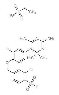 2-chloro-4-[[2-chloro-4-(4,6-diamino-2,2-dimethyl-1,3,5-triazin-1-yl)phenoxy]methyl]benzenesulfonyl fluoride; ethanesulfonic acid Structure