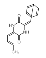 (3E,6E)-3-benzylidene-6-but-2-enylidene-piperazine-2,5-dione structure