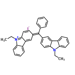 (3Z)-9-Ethyl-3-[(9-ethyl-9H-carbazol-3-yl)(phenyl)methylene]-3H-carbazolium iodide结构式