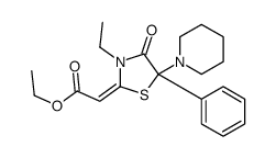 ethyl (2Z)-2-(3-ethyl-4-oxo-5-phenyl-5-piperidin-1-yl-1,3-thiazolidin-2-ylidene)acetate结构式