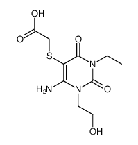 [6-amino-3-ethyl-1-(2-hydroxy-ethyl)-2,4-dioxo-1,2,3,4-tetrahydro-pyrimidin-5-ylsulfanyl]-acetic acid结构式