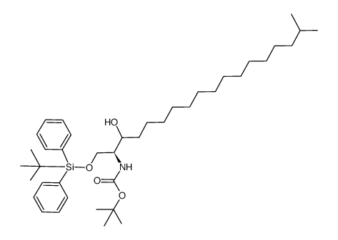 (2S)-2-(N-tert-butoxycarbonyl)-amino-1-tert-butyldiphenylsilanyloxy-17-methyloctadecane-3-ol结构式