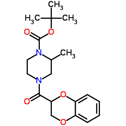 2-Methyl-2-propanyl 4-(2,3-dihydro-1,4-benzodioxin-2-ylcarbonyl)-2-methyl-1-piperazinecarboxylate结构式