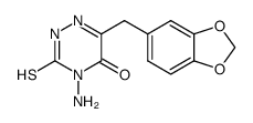 6-(3,4-methylenedioxybenzyl)-4-amino-3-mercapto-1,2,4-triazin-5-one结构式