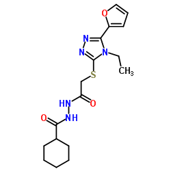 Cyclohexanecarboxylic acid, 2-[[[4-ethyl-5-(2-furanyl)-4H-1,2,4-triazol-3-yl]thio]acetyl]hydrazide (9CI) picture